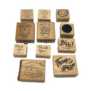 Stampin Up Wood Block Rubber Stamps Thank You Lot of 11 Stamps Cardmaking